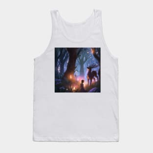 Girl in magical forest surrounded by animals Tank Top